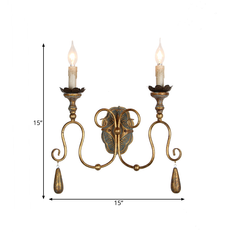 Candle Bedroom Vanity Sconce Light Countryside Metal 2 Lights White/Gold Wall Mounted Lamp Clearhalo 'Wall Lamps & Sconces' 'Wall Lights' Lighting' 332632