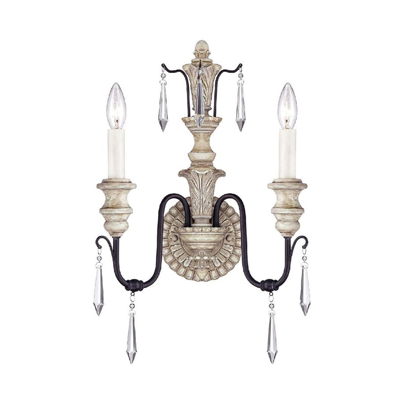 Candle Bedroom Vanity Sconce Light Countryside Metal 2 Lights White/Gold Wall Mounted Lamp Clearhalo 'Wall Lamps & Sconces' 'Wall Lights' Lighting' 332634