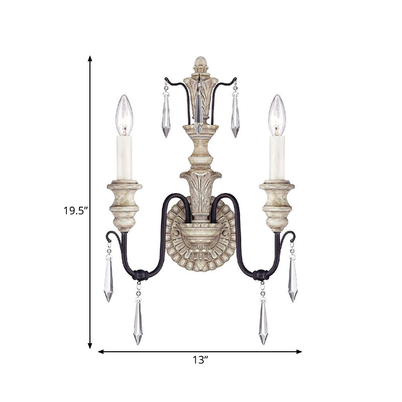 Candle Bedroom Vanity Sconce Light Countryside Metal 2 Lights White/Gold Wall Mounted Lamp Clearhalo 'Wall Lamps & Sconces' 'Wall Lights' Lighting' 332635