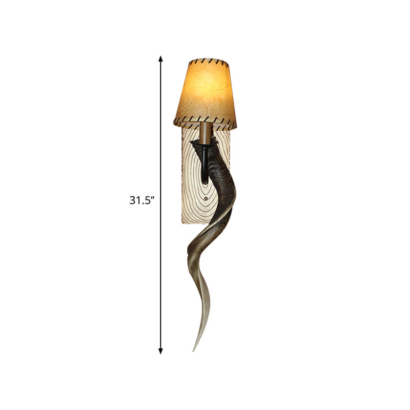 Cone Shade Bedroom Wall Lighting Fixture Resin 1 Light Country Style Wall Lamp with Horn Decoration in Bronze Clearhalo 'Wall Lamps & Sconces' 'Wall Lights' Lighting' 332656