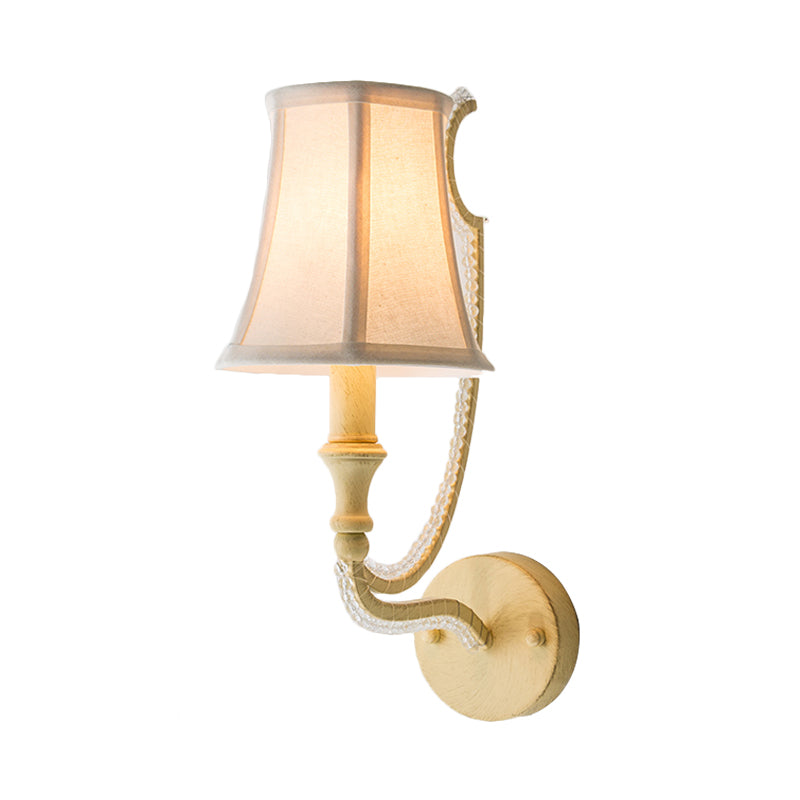 Empire Shade Fabric Wall Mounted Light Rustic 1/2 Lights Bedroom Sconce Light Fixture in White/Aged Silver Clearhalo 'Wall Lamps & Sconces' 'Wall Lights' Lighting' 332668