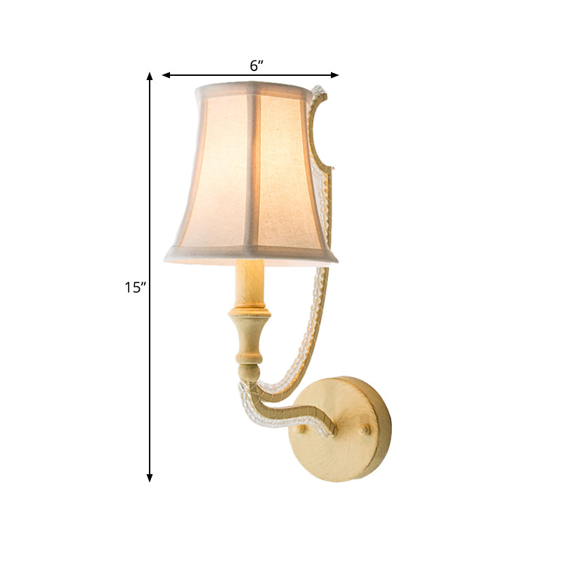 Empire Shade Fabric Wall Mounted Light Rustic 1/2 Lights Bedroom Sconce Light Fixture in White/Aged Silver Clearhalo 'Wall Lamps & Sconces' 'Wall Lights' Lighting' 332669