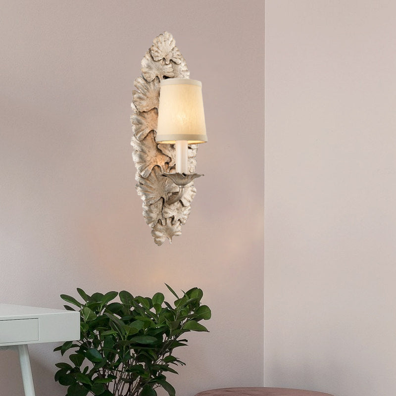 Fabric Bell Wall Mounted Light Fixture Countryside 1 Light Bedroom Sconce in White/Bronze White Clearhalo 'Wall Lamps & Sconces' 'Wall Lights' Lighting' 332702