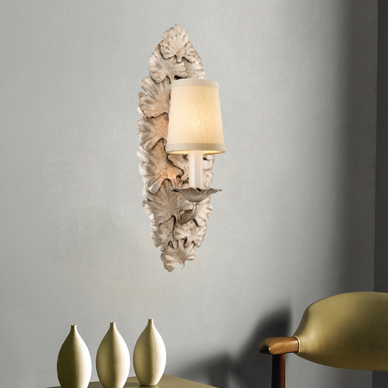 Fabric Bell Wall Mounted Light Fixture Countryside 1 Light Bedroom Sconce in White/Bronze Clearhalo 'Wall Lamps & Sconces' 'Wall Lights' Lighting' 332703