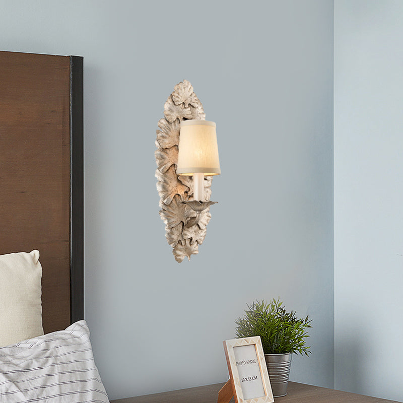 Fabric Bell Wall Mounted Light Fixture Countryside 1 Light Bedroom Sconce in White/Bronze Clearhalo 'Wall Lamps & Sconces' 'Wall Lights' Lighting' 332704