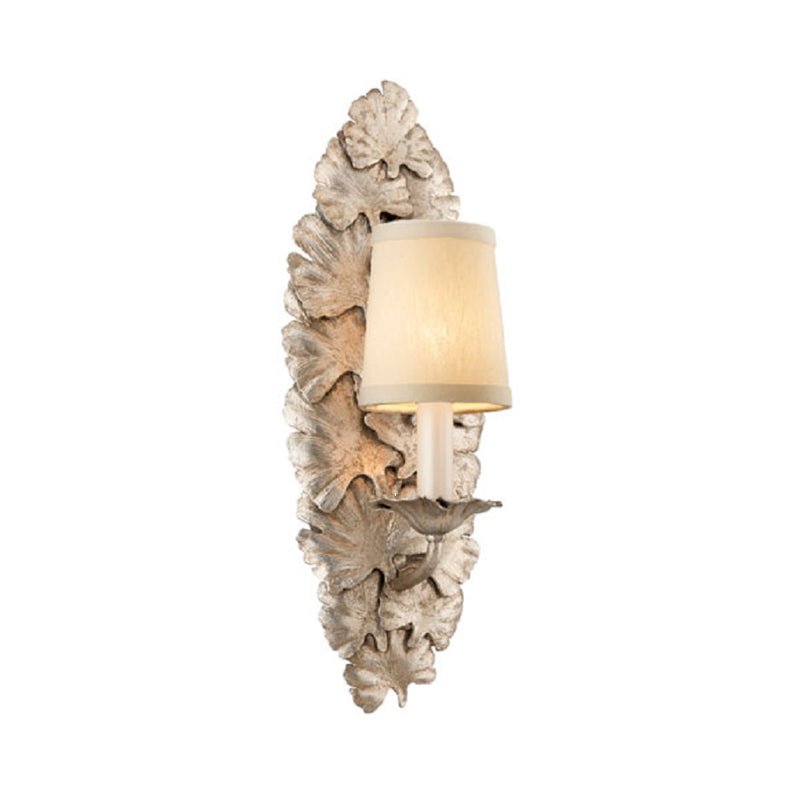 Fabric Bell Wall Mounted Light Fixture Countryside 1 Light Bedroom Sconce in White/Bronze Clearhalo 'Wall Lamps & Sconces' 'Wall Lights' Lighting' 332705