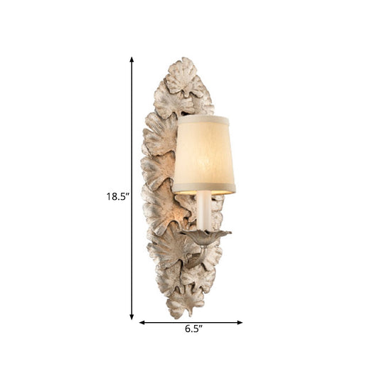 Fabric Bell Wall Mounted Light Fixture Countryside 1 Light Bedroom Sconce in White/Bronze Clearhalo 'Wall Lamps & Sconces' 'Wall Lights' Lighting' 332706