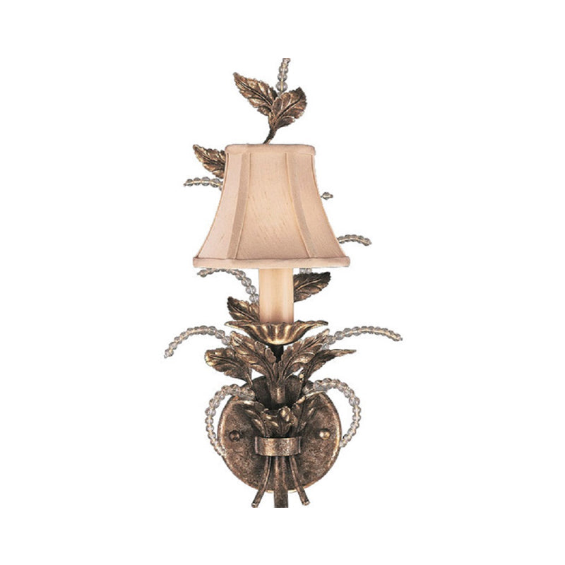 Fabric Bell Wall Mounted Light Fixture Countryside 1 Light Bedroom Sconce in White/Bronze Bronze Clearhalo 'Wall Lamps & Sconces' 'Wall Lights' Lighting' 332707