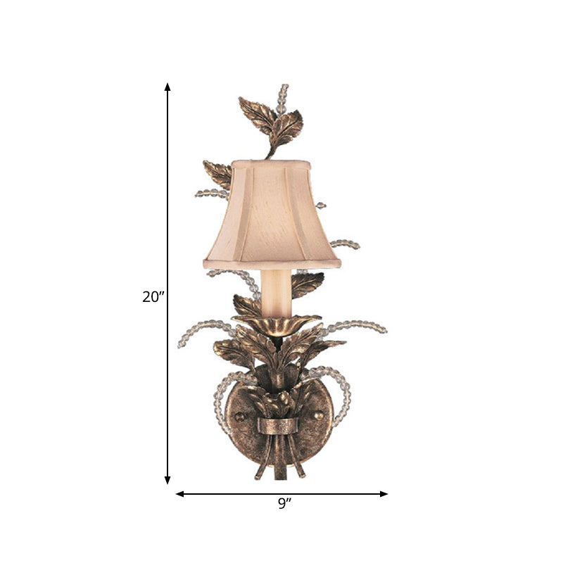 Fabric Bell Wall Mounted Light Fixture Countryside 1 Light Bedroom Sconce in White/Bronze Clearhalo 'Wall Lamps & Sconces' 'Wall Lights' Lighting' 332708