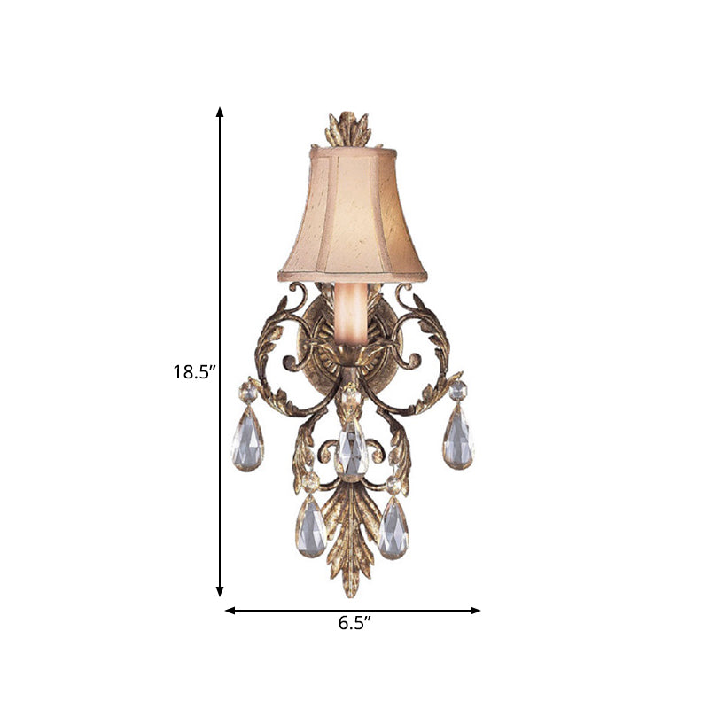 Fabric Bell Wall Mounted Light Fixture Countryside 1 Light Bedroom Sconce in White/Bronze Clearhalo 'Wall Lamps & Sconces' 'Wall Lights' Lighting' 332710