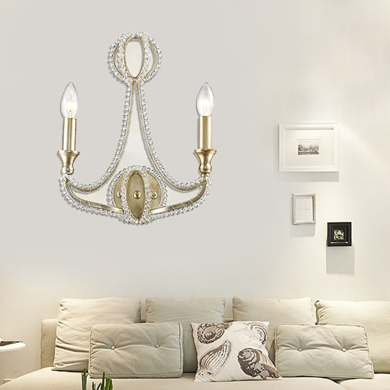 2 Lights Wall Lamp Traditional-Style Candelabra Metal Sconce Light in Gold for Living Room Gold Clearhalo 'Wall Lamps & Sconces' 'Wall Lights' Lighting' 332729