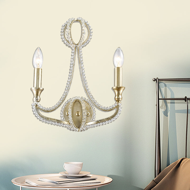 2 Lights Wall Lamp Traditional-Style Candelabra Metal Sconce Light in Gold for Living Room Clearhalo 'Wall Lamps & Sconces' 'Wall Lights' Lighting' 332730