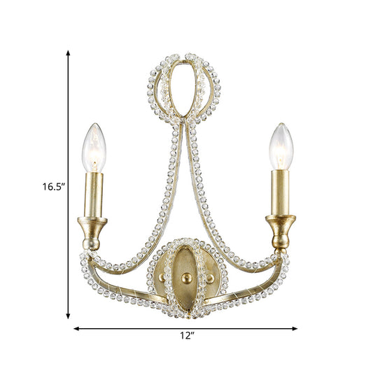 2 Lights Wall Lamp Traditional-Style Candelabra Metal Sconce Light in Gold for Living Room Clearhalo 'Wall Lamps & Sconces' 'Wall Lights' Lighting' 332733