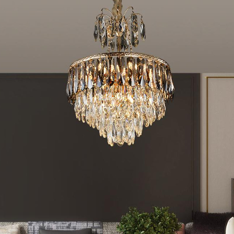 Crystal Tiered Chandelier Lighting Contemporary 8 Heads Gold Ceiling Pendant Light for Living Room Gold Clearhalo 'Ceiling Lights' 'Chandeliers' 'Modern Chandeliers' 'Modern' Lighting' 332734