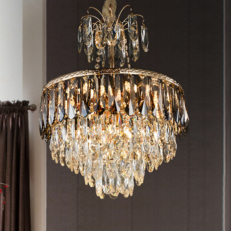 Crystal Tiered Chandelier Lighting Contemporary 8 Heads Gold Ceiling Pendant Light for Living Room Clearhalo 'Ceiling Lights' 'Chandeliers' 'Modern Chandeliers' 'Modern' Lighting' 332735