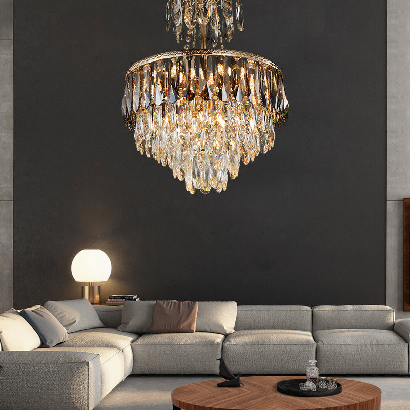 Crystal Tiered Chandelier Lighting Contemporary 8 Heads Gold Ceiling Pendant Light for Living Room Clearhalo 'Ceiling Lights' 'Chandeliers' 'Modern Chandeliers' 'Modern' Lighting' 332736