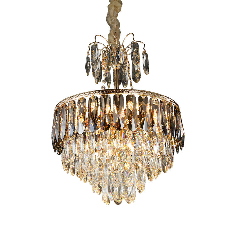 Crystal Tiered Chandelier Lighting Contemporary 8 Heads Gold Ceiling Pendant Light for Living Room Clearhalo 'Ceiling Lights' 'Chandeliers' 'Modern Chandeliers' 'Modern' Lighting' 332737