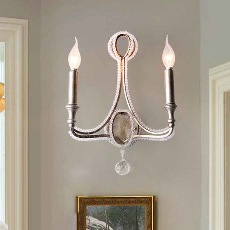 2 Lights Metallic Sconce Simple Aged Silver Candlestick Living Room Wall Lighting Idea Clearhalo 'Wall Lamps & Sconces' 'Wall Lights' Lighting' 332759