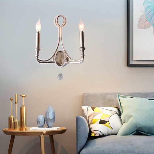 2 Lights Metallic Sconce Simple Aged Silver Candlestick Living Room Wall Lighting Idea Clearhalo 'Wall Lamps & Sconces' 'Wall Lights' Lighting' 332760