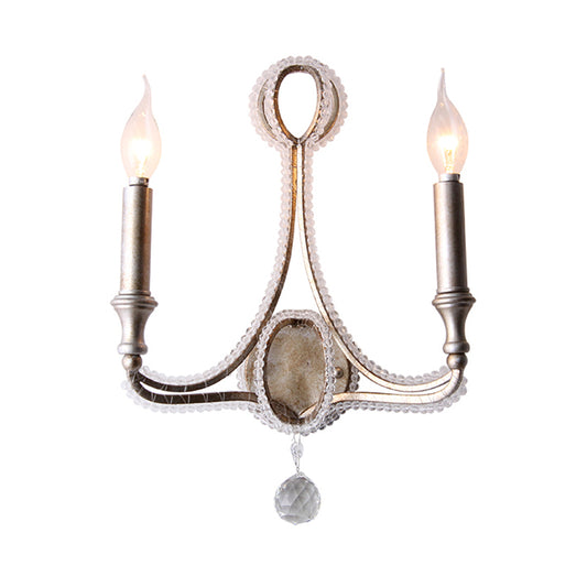 2 Lights Metallic Sconce Simple Aged Silver Candlestick Living Room Wall Lighting Idea Clearhalo 'Wall Lamps & Sconces' 'Wall Lights' Lighting' 332761