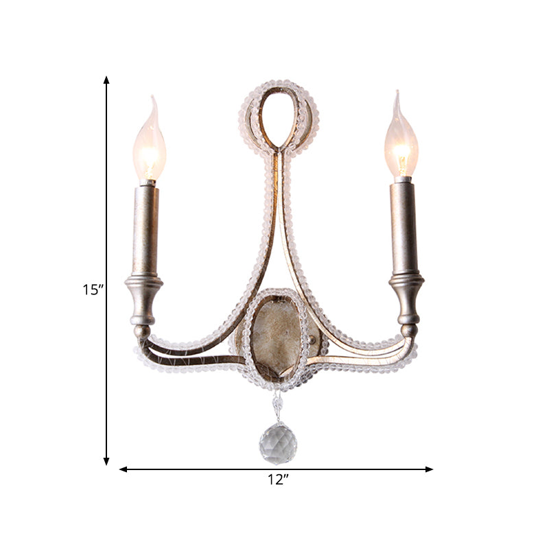 2 Lights Metallic Sconce Simple Aged Silver Candlestick Living Room Wall Lighting Idea Clearhalo 'Wall Lamps & Sconces' 'Wall Lights' Lighting' 332762