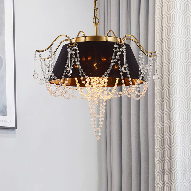 Black Cone Pendant Ceiling Light Contemporary 4 Lights Metal Chandelier Lamp with Clear Crystal Bead Accent Clearhalo 'Ceiling Lights' 'Chandeliers' Lighting' options 332763
