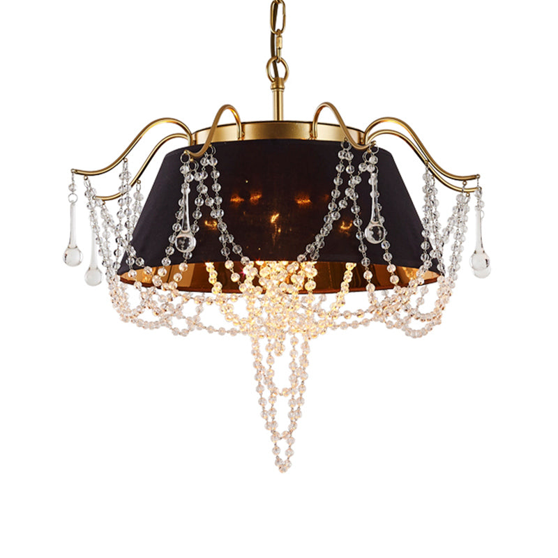Black Cone Pendant Ceiling Light Contemporary 4 Lights Metal Chandelier Lamp with Clear Crystal Bead Accent Clearhalo 'Ceiling Lights' 'Chandeliers' Lighting' options 332766
