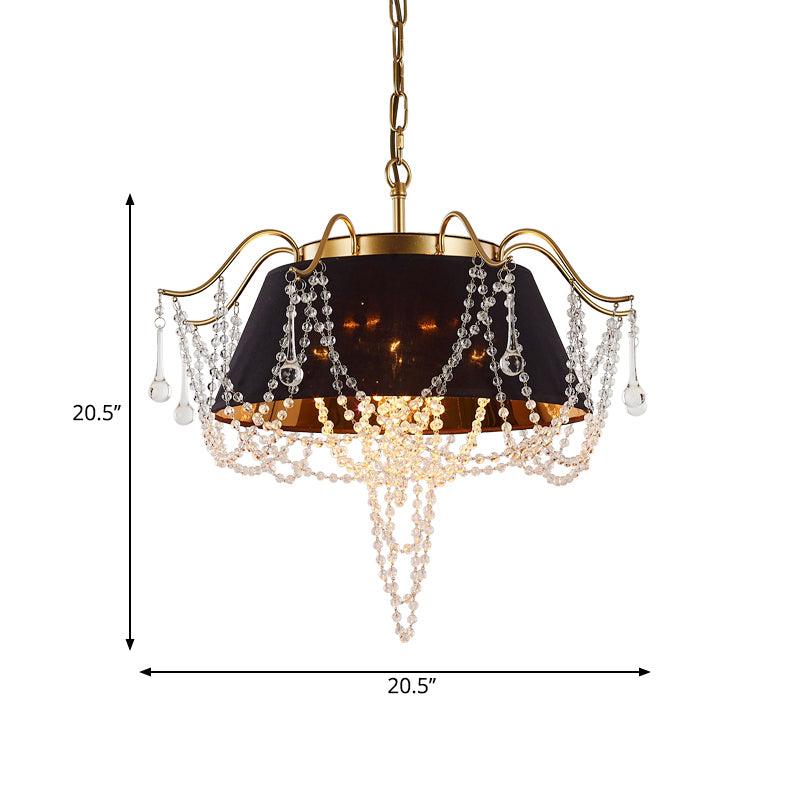 Black Cone Pendant Ceiling Light Contemporary 4 Lights Metal Chandelier Lamp with Clear Crystal Bead Accent Clearhalo 'Ceiling Lights' 'Chandeliers' Lighting' options 332767