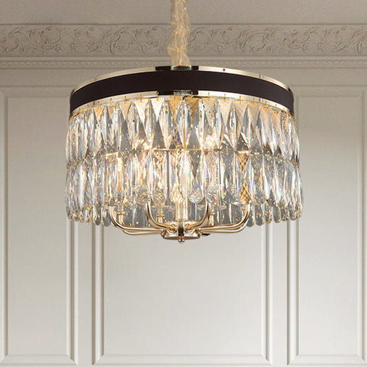 Modern Drum Hanging Chandelier Faceted Crystal 8 Bulbs Pendant Light Fixture in Black-Gold Clearhalo 'Ceiling Lights' 'Chandeliers' 'Modern Chandeliers' 'Modern' Lighting' 332770