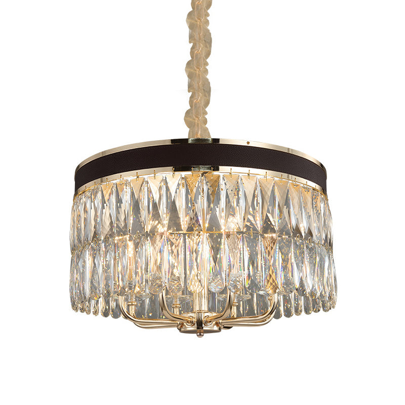 Modern Drum Hanging Chandelier Faceted Crystal 8 Bulbs Pendant Light Fixture in Black-Gold Clearhalo 'Ceiling Lights' 'Chandeliers' 'Modern Chandeliers' 'Modern' Lighting' 332772