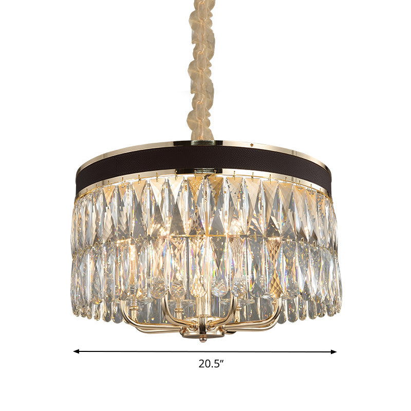 Modern Drum Hanging Chandelier Faceted Crystal 8 Bulbs Pendant Light Fixture in Black-Gold Clearhalo 'Ceiling Lights' 'Chandeliers' 'Modern Chandeliers' 'Modern' Lighting' 332773