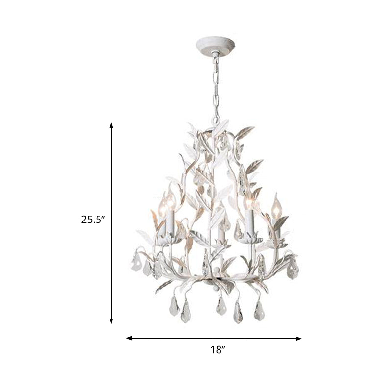 Metal Leaf Chandelier Lamp Modernism 5 Bulbs Grey/Distressed White Suspended Lighting Fixture with Crystal Drop Clearhalo 'Ceiling Lights' 'Chandeliers' 'Modern Chandeliers' 'Modern' Lighting' 332791