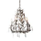 Metal Leaf Chandelier Lamp Modernism 5 Bulbs Grey/Distressed White Suspended Lighting Fixture with Crystal Drop Clearhalo 'Ceiling Lights' 'Chandeliers' 'Modern Chandeliers' 'Modern' Lighting' 332795