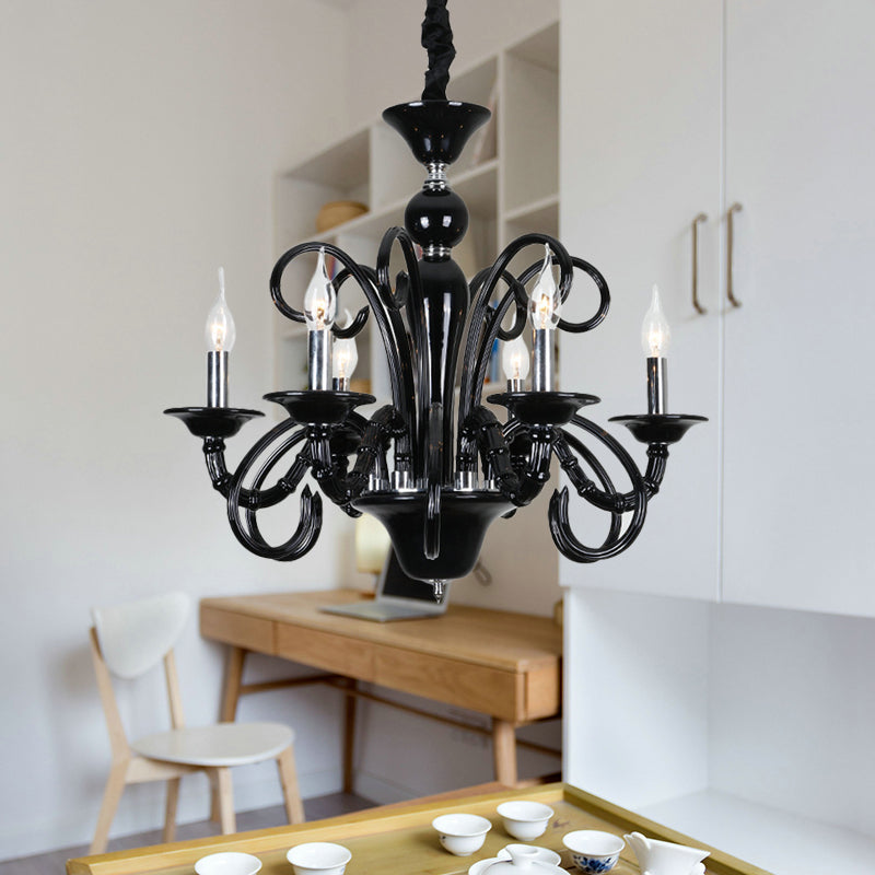 Candle Metallic Hanging Chandelier Light Industrial Style 6/8 Bulbs Black Finish Suspension Light for Living Room 6 Black Clearhalo 'Ceiling Lights' 'Chandeliers' Lighting' options 332798_3d68e0e3-72b1-4236-8dbd-bc1ced23c767