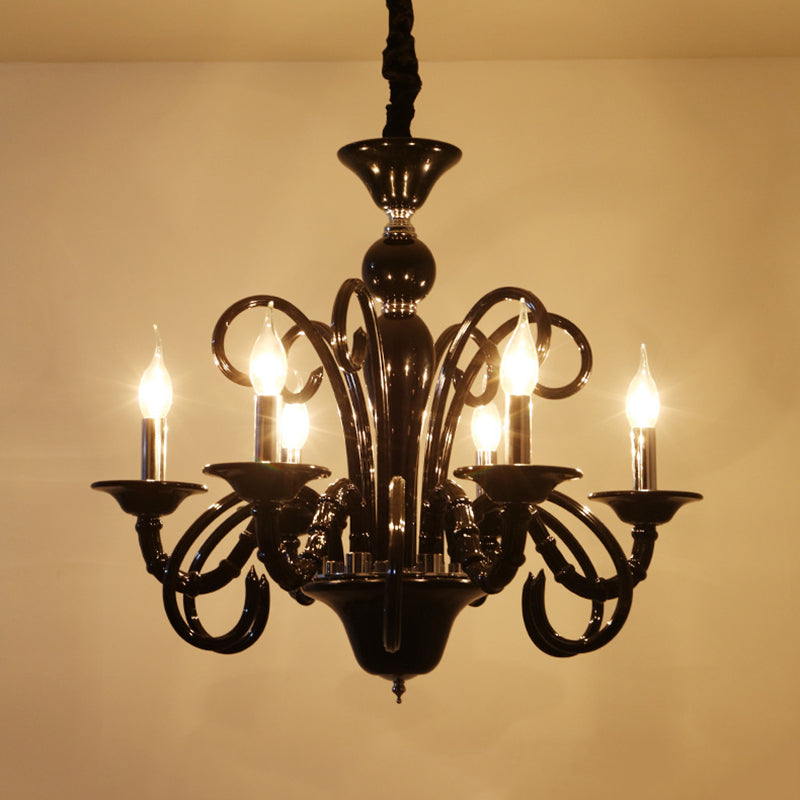 Candle Metallic Hanging Chandelier Light Industrial Style 6/8 Bulbs Black Finish Suspension Light for Living Room Clearhalo 'Ceiling Lights' 'Chandeliers' Lighting' options 332799