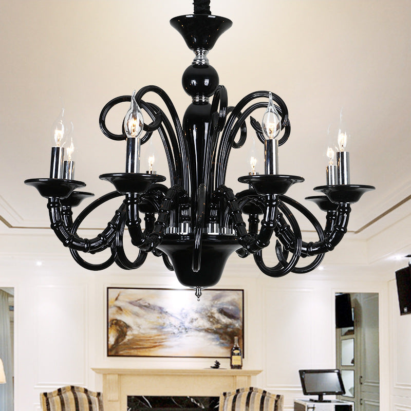 Candle Metallic Hanging Chandelier Light Industrial Style 6/8 Bulbs Black Finish Suspension Light for Living Room Clearhalo 'Ceiling Lights' 'Chandeliers' Lighting' options 332803