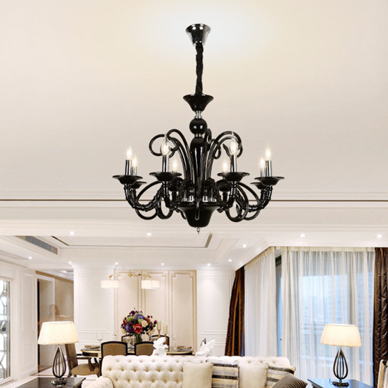 Candle Metallic Hanging Chandelier Light Industrial Style 6/8 Bulbs Black Finish Suspension Light for Living Room Clearhalo 'Ceiling Lights' 'Chandeliers' Lighting' options 332804