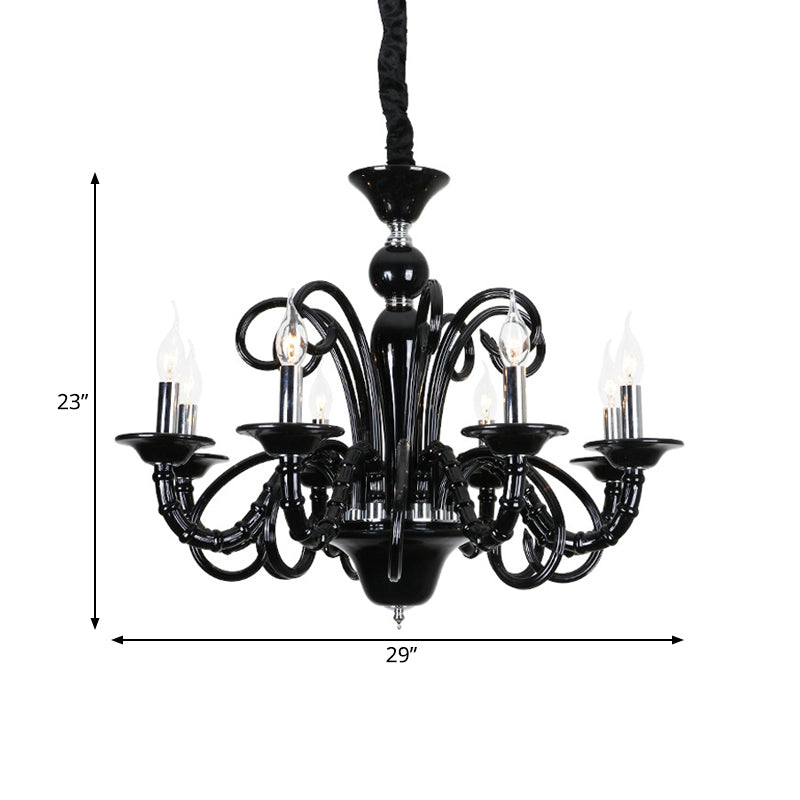 Candle Metallic Hanging Chandelier Light Industrial Style 6/8 Bulbs Black Finish Suspension Light for Living Room Clearhalo 'Ceiling Lights' 'Chandeliers' Lighting' options 332806