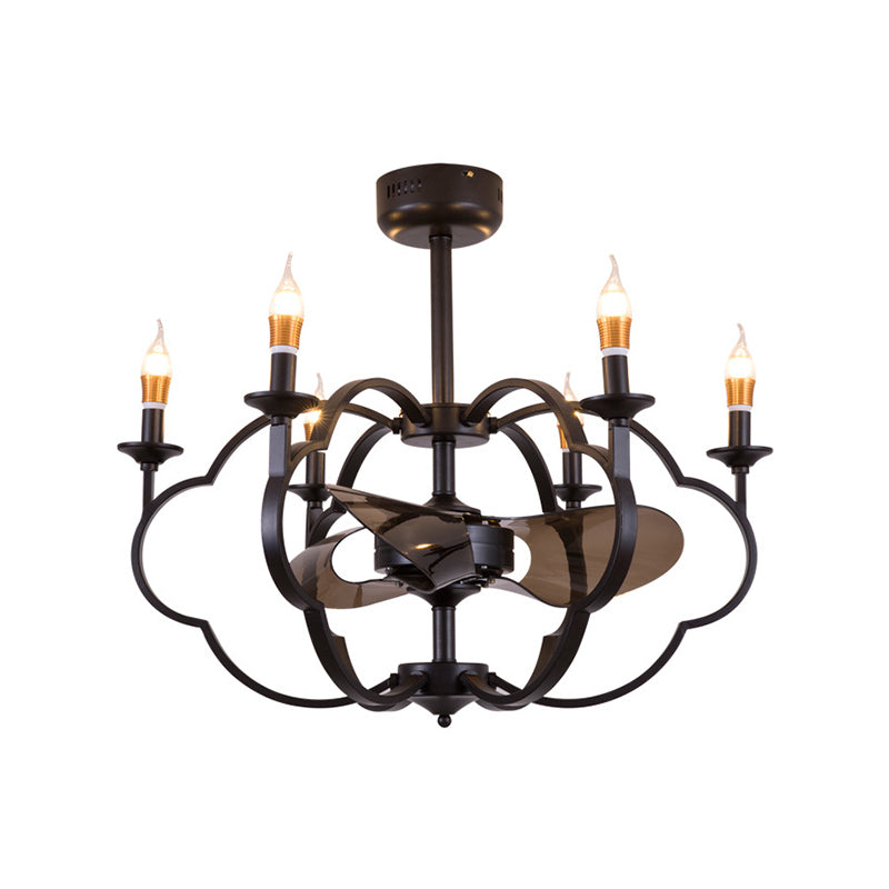 Exposed Bulb Suspension Light Traditional Style Metal 6 Lights Dining Room Chandelier Lighting in Black Clearhalo 'Ceiling Lights' 'Chandeliers' Lighting' options 332810