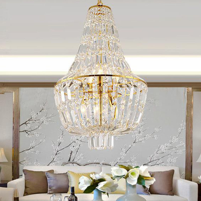 Jar Empire Chandelier Modernist Crystal 4 Heads Gold/Silver Ceiling Pendant Light for Bedroom Gold Clearhalo 'Ceiling Lights' 'Chandeliers' 'Modern Chandeliers' 'Modern' Lighting' 332818