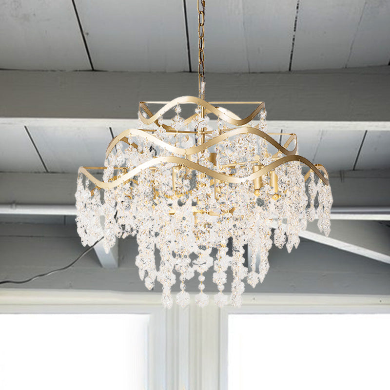 Waterfall Ceiling Chandelier Modernism Clear Crystal 4 Heads Brass Hanging Light Fixture Clearhalo 'Ceiling Lights' 'Chandeliers' 'Modern Chandeliers' 'Modern' Lighting' 332829