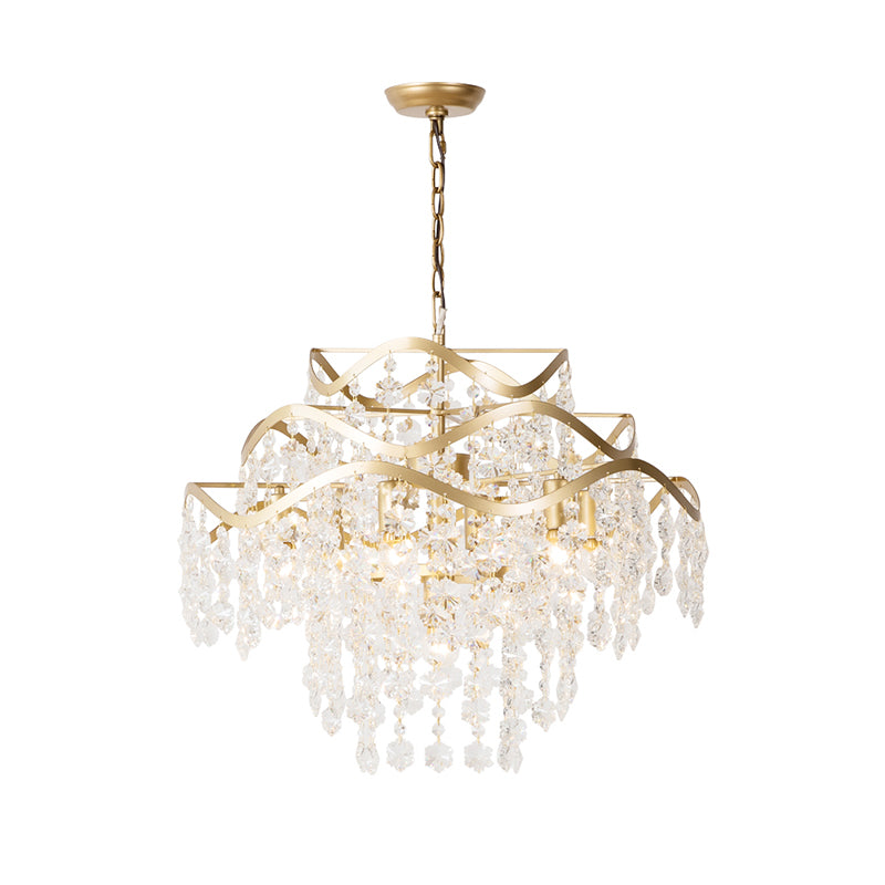 Waterfall Ceiling Chandelier Modernism Clear Crystal 4 Heads Brass Hanging Light Fixture Clearhalo 'Ceiling Lights' 'Chandeliers' 'Modern Chandeliers' 'Modern' Lighting' 332831