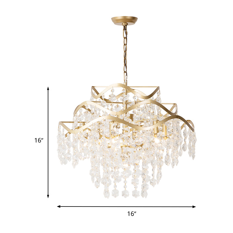 Waterfall Ceiling Chandelier Modernism Clear Crystal 4 Heads Brass Hanging Light Fixture Clearhalo 'Ceiling Lights' 'Chandeliers' 'Modern Chandeliers' 'Modern' Lighting' 332832