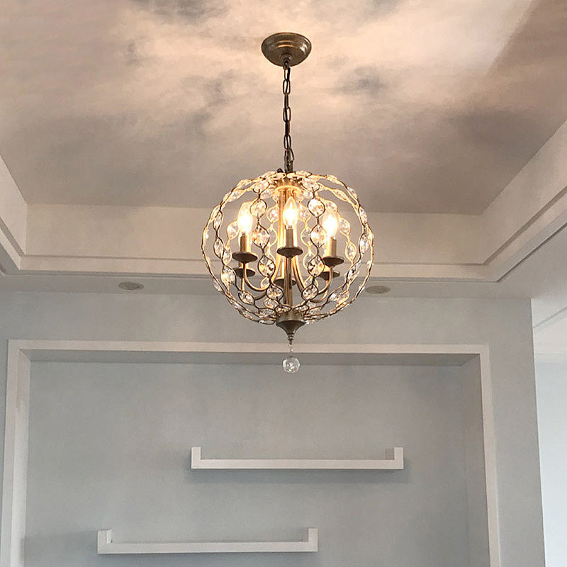 Aged Silver Spherical Chandelier Lighting Traditional 6 Heads Crystal Pendant Light Fixture with Adjustable Metal Chain Clearhalo 'Ceiling Lights' 'Chandeliers' Lighting' options 332834