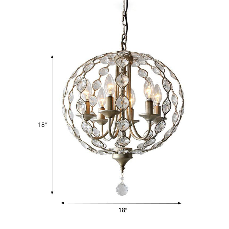 Aged Silver Spherical Chandelier Lighting Traditional 6 Heads Crystal Pendant Light Fixture with Adjustable Metal Chain Clearhalo 'Ceiling Lights' 'Chandeliers' Lighting' options 332838