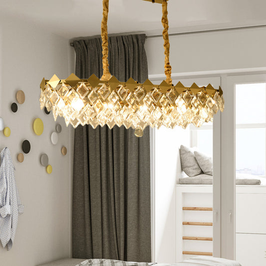 Crystal Rhombus Island Light Contemporary 10 Bulbs Suspended Lighting Fixture in Gold Gold Clearhalo 'Ceiling Lights' 'Island Lights' Lighting' 332840