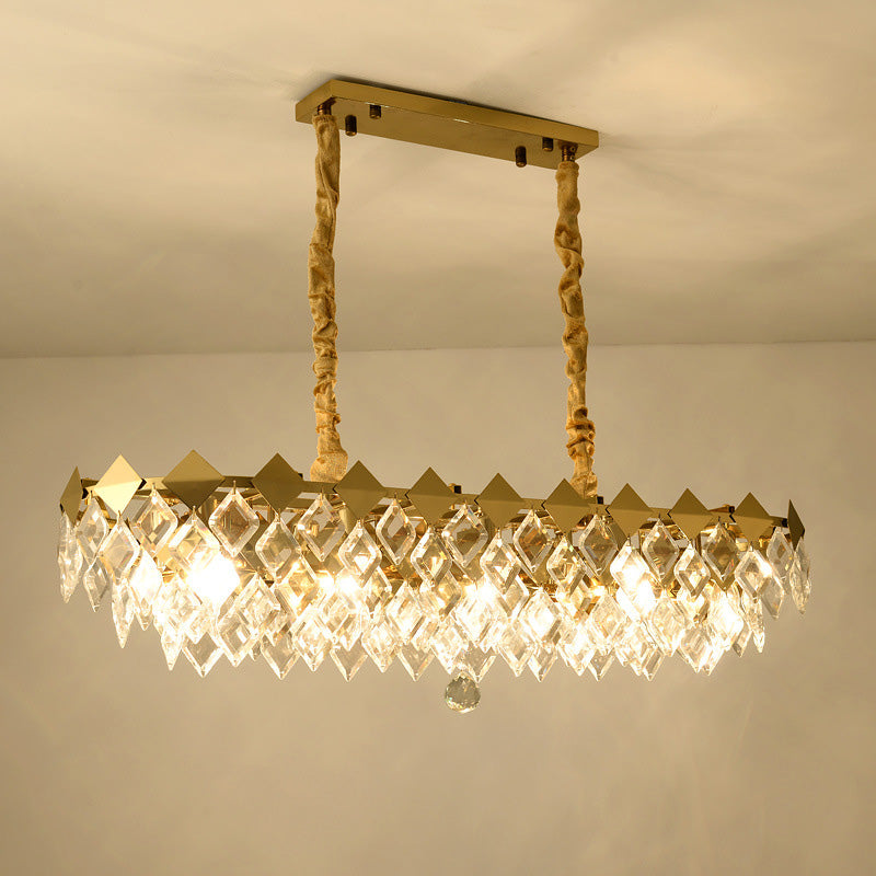 Crystal Rhombus Island Light Contemporary 10 Bulbs Suspended Lighting Fixture in Gold Clearhalo 'Ceiling Lights' 'Island Lights' Lighting' 332841