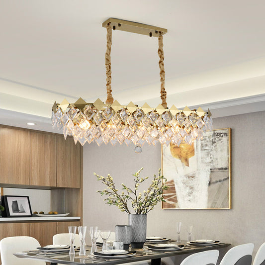 Crystal Rhombus Island Light Contemporary 10 Bulbs Suspended Lighting Fixture in Gold Clearhalo 'Ceiling Lights' 'Island Lights' Lighting' 332842