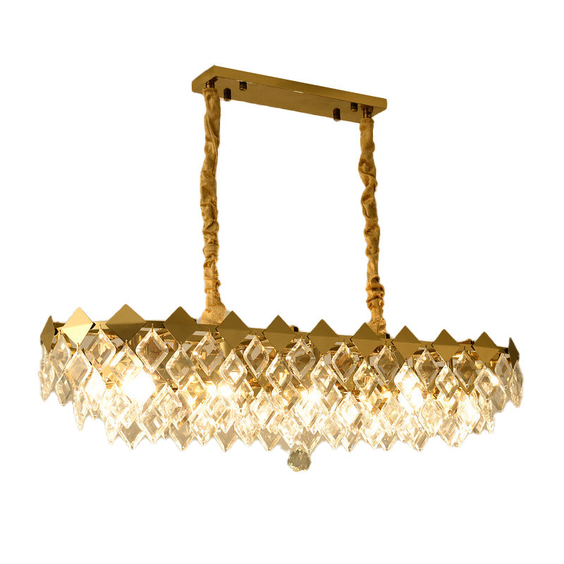 Crystal Rhombus Island Light Contemporary 10 Bulbs Suspended Lighting Fixture in Gold Clearhalo 'Ceiling Lights' 'Island Lights' Lighting' 332843