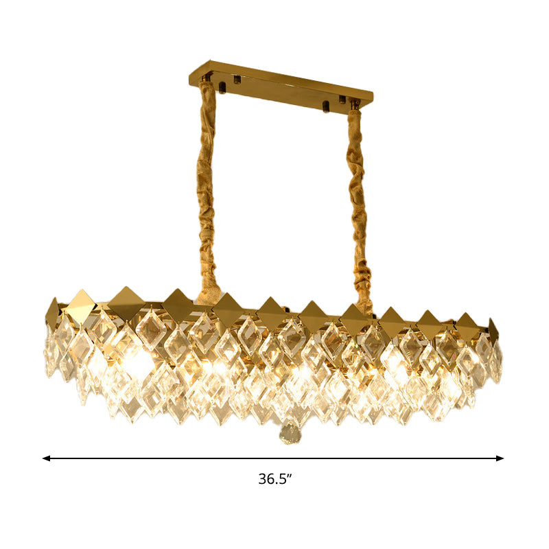 Crystal Rhombus Island Light Contemporary 10 Bulbs Suspended Lighting Fixture in Gold Clearhalo 'Ceiling Lights' 'Island Lights' Lighting' 332844